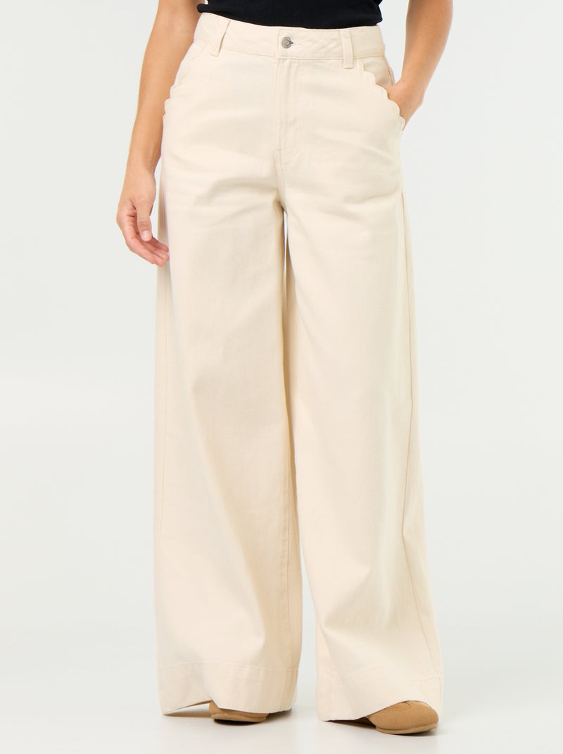 Calças de ganga wide leg com recortes nos bolsos Branco - Kiabi