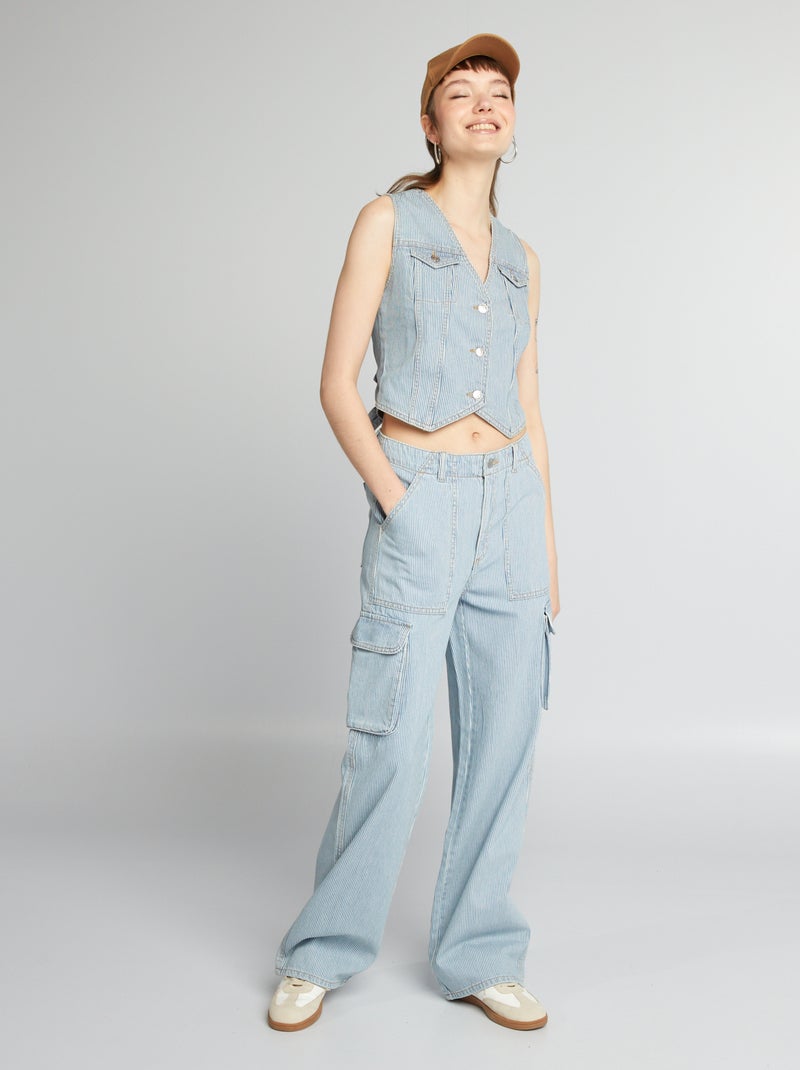 Calças de ganga wide leg com riscas AZUL - Kiabi