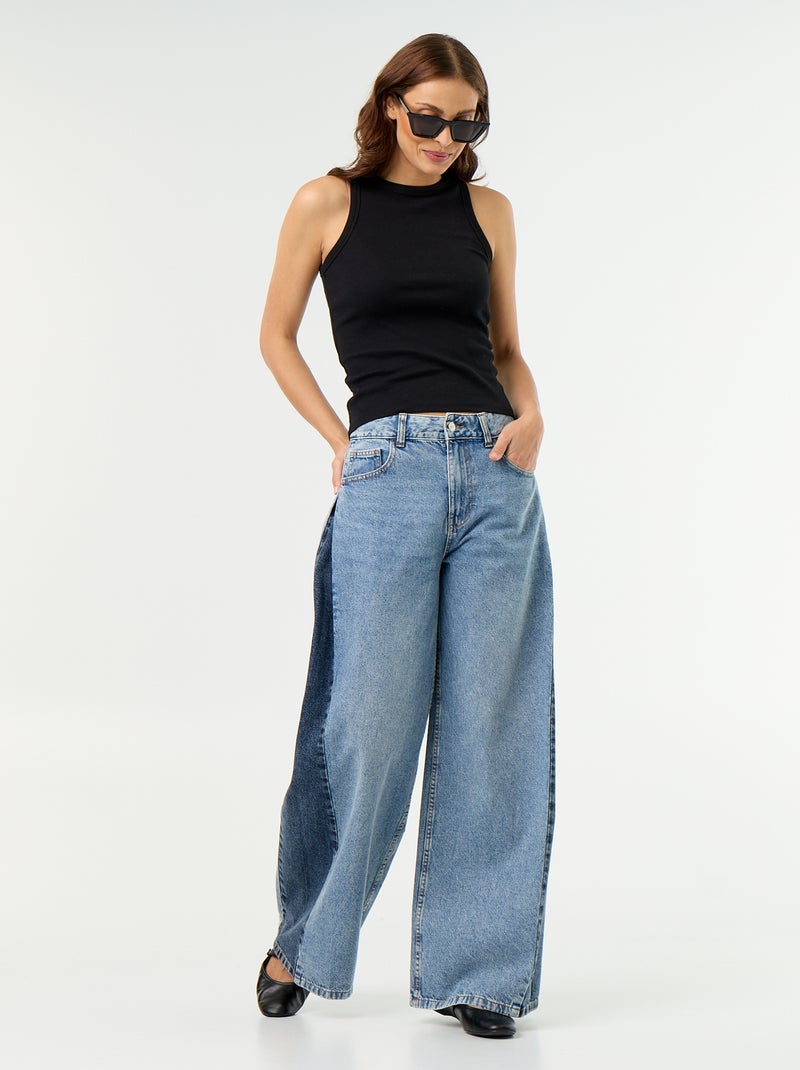 Calças de ganga wide leg contrastantes nas laterais Azul - Kiabi