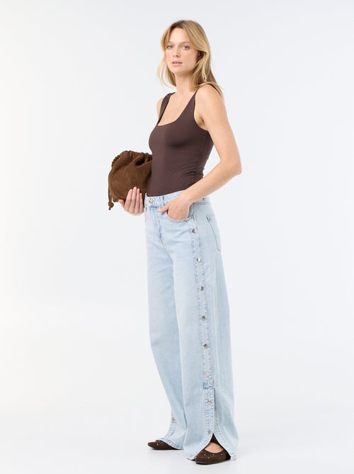 Calças de ganga wide leg / corte largo com molas falsas nas laterais - Kiabi