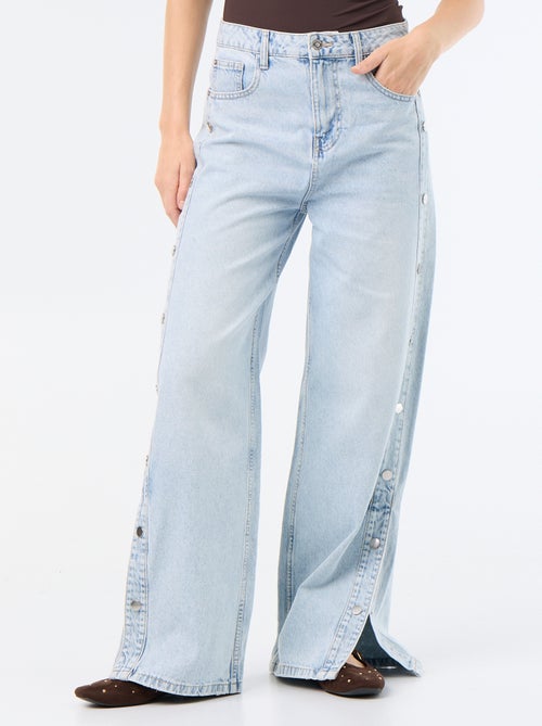 Calças de ganga wide leg / corte largo com molas falsas nas laterais - Kiabi