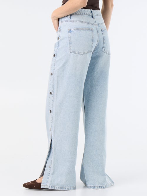 Calças de ganga wide leg / corte largo com molas falsas nas laterais - Kiabi