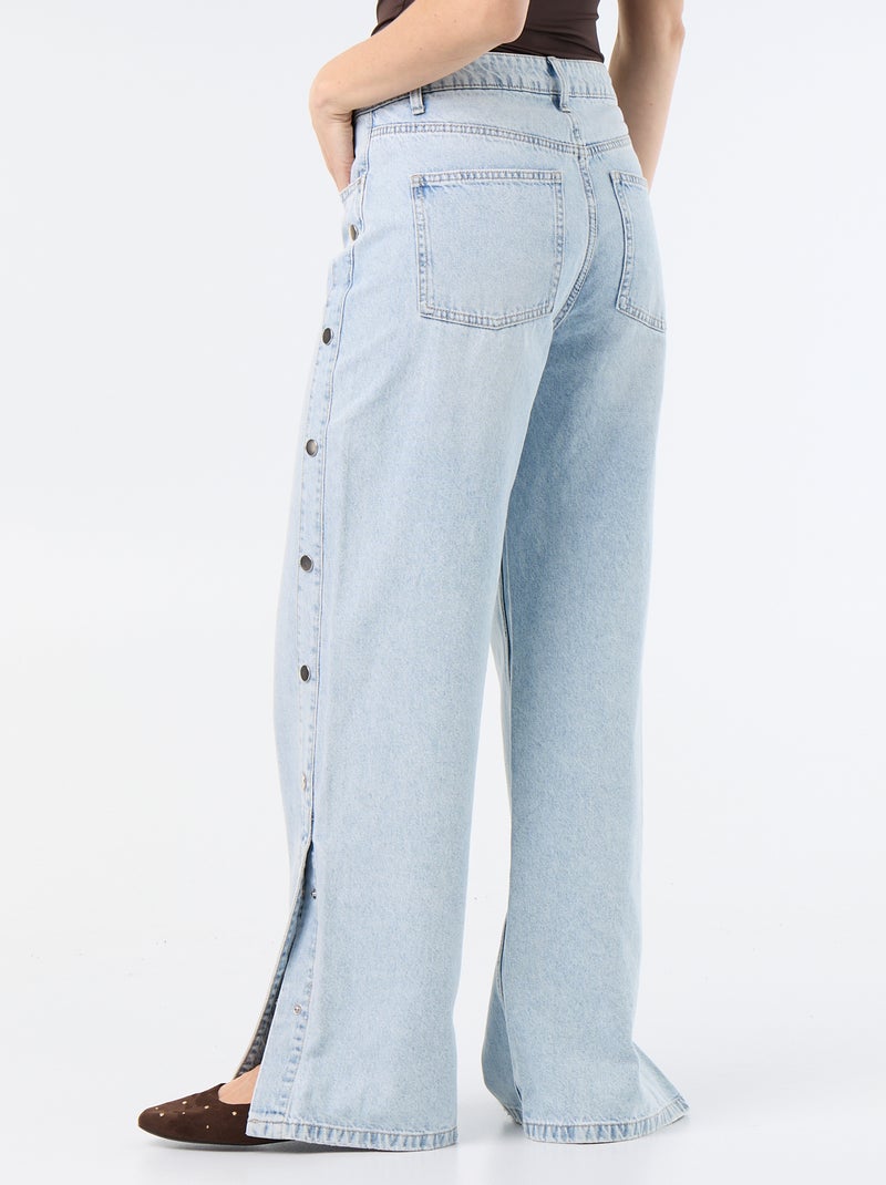 Calças de ganga wide leg / corte largo com molas falsas nas laterais Azul - Kiabi