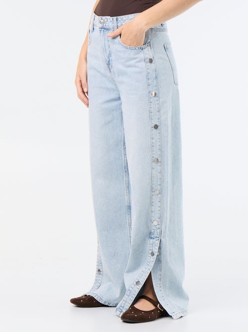 Calças de ganga wide leg / corte largo com molas falsas nas laterais - Kiabi