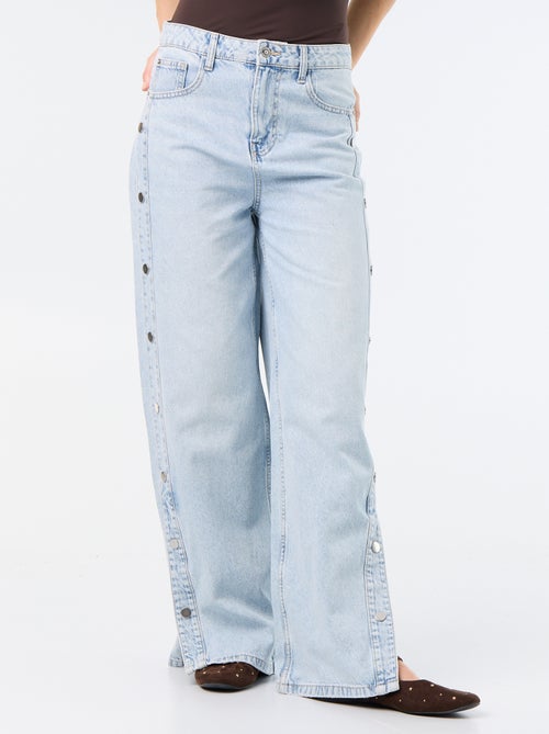 Calças de ganga wide leg / corte largo com molas falsas nas laterais - Kiabi
