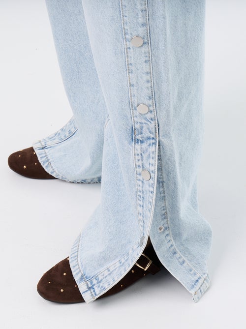 Calças de ganga wide leg / corte largo com molas falsas nas laterais - Kiabi
