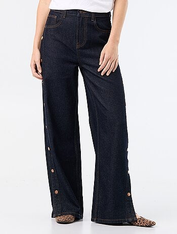 Calças de ganga wide leg / corte largo com molas falsas nas laterais