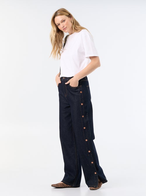 Calças de ganga wide leg / corte largo com molas falsas nas laterais - Kiabi