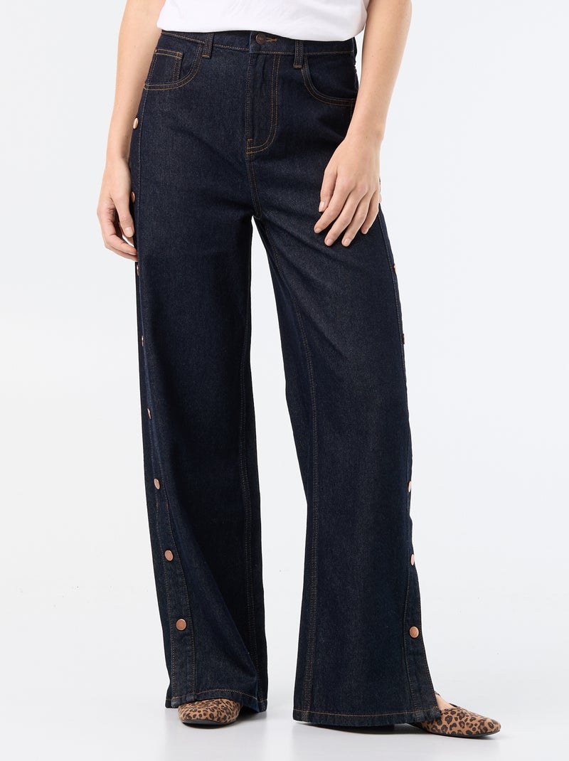 Calças de ganga wide leg / corte largo com molas falsas nas laterais Azul - Kiabi