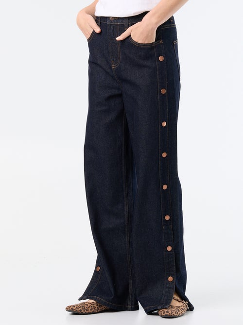 Calças de ganga wide leg / corte largo com molas falsas nas laterais - Kiabi