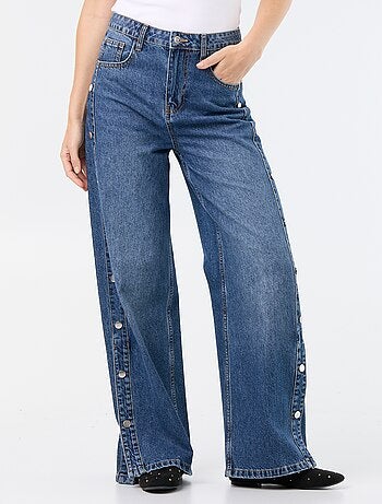 Calças de ganga wide leg / corte largo com molas falsas nas laterais
