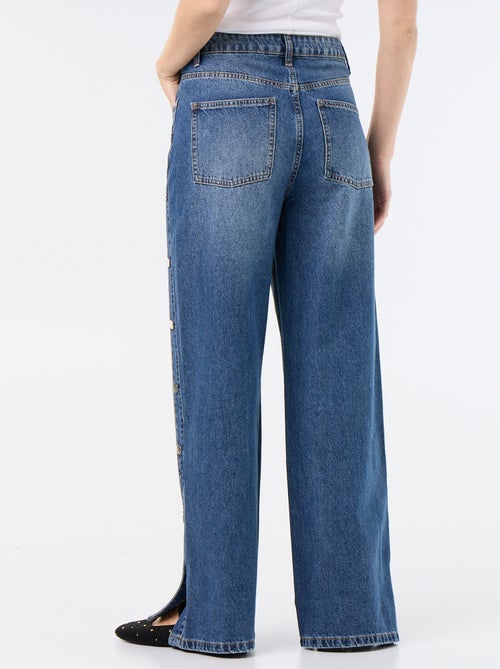 Calças de ganga wide leg / corte largo com molas falsas nas laterais - Kiabi