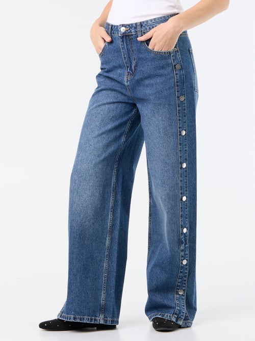 Calças de ganga wide leg / corte largo com molas falsas nas laterais - Kiabi
