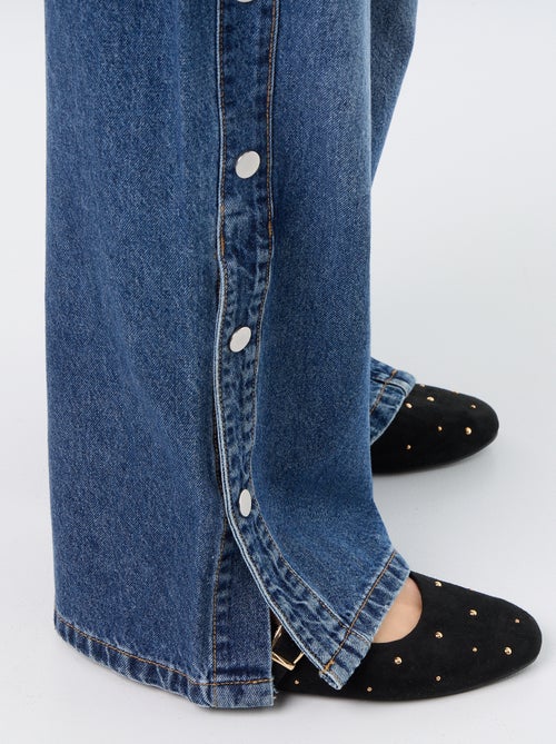 Calças de ganga wide leg / corte largo com molas falsas nas laterais - Kiabi
