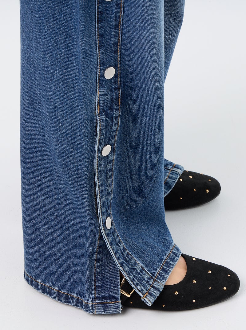 Calças de ganga wide leg / corte largo com molas falsas nas laterais Azul - Kiabi