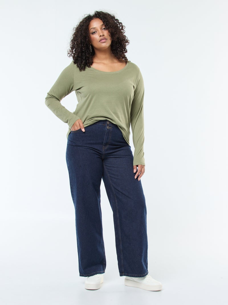 Calças de ganga wide-leg / corte largo e cós elástico Azul - Kiabi