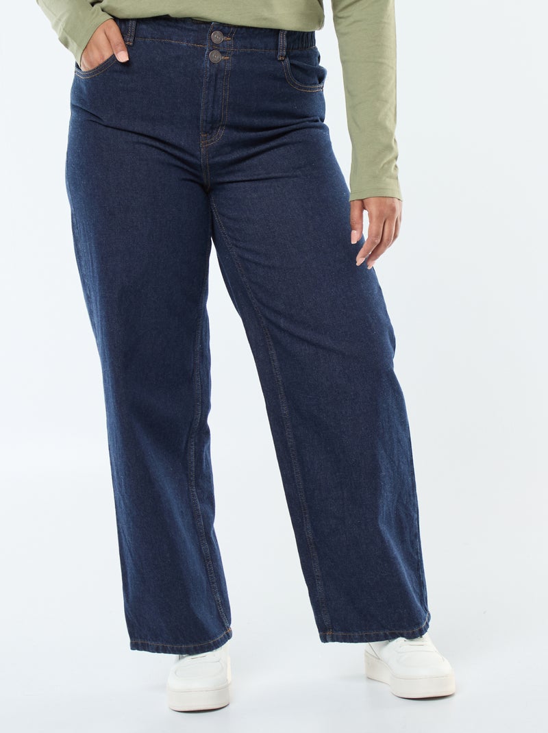 Calças de ganga wide-leg / corte largo e cós elástico Azul - Kiabi