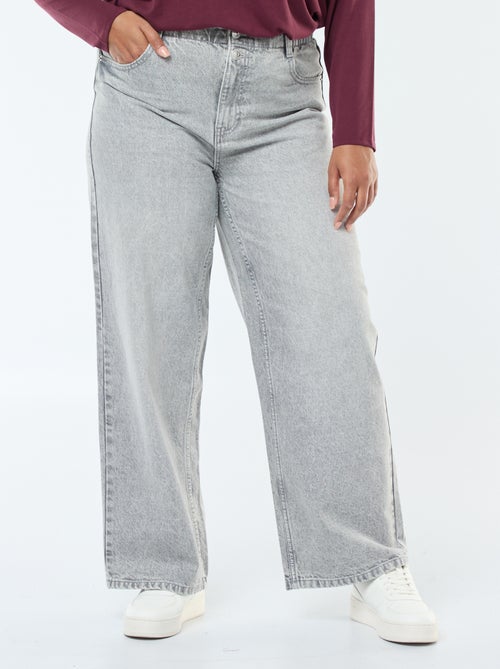 Calças de ganga wide-leg / corte largo e cós elástico - Kiabi