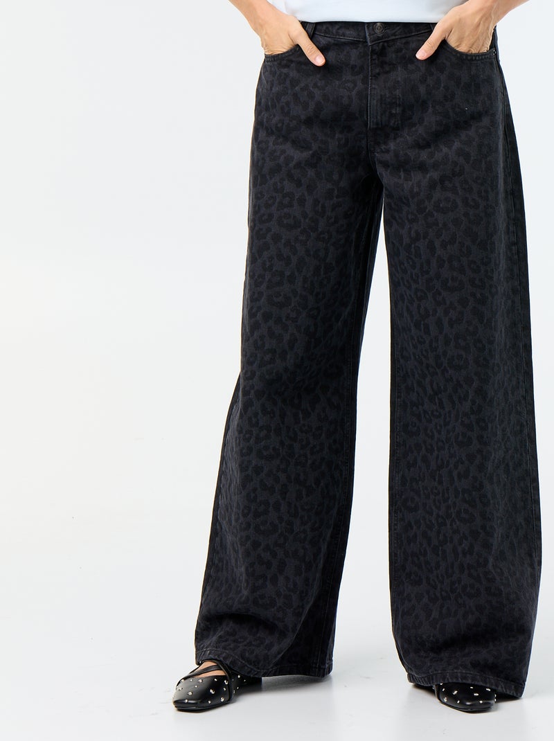 Calças de ganga wide leg / corte largo Preto - Kiabi