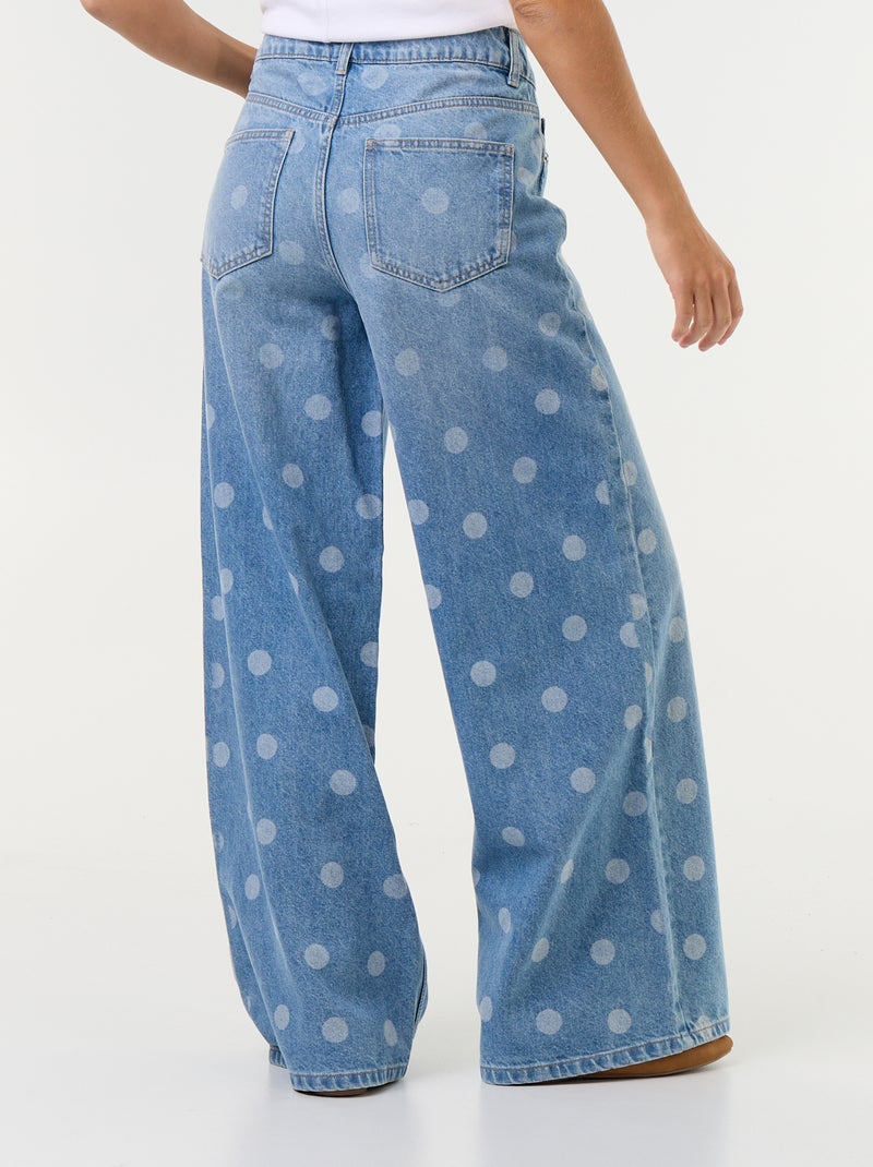 Calças de ganga wide leg de cintura alta às bolinhas Azul - Kiabi