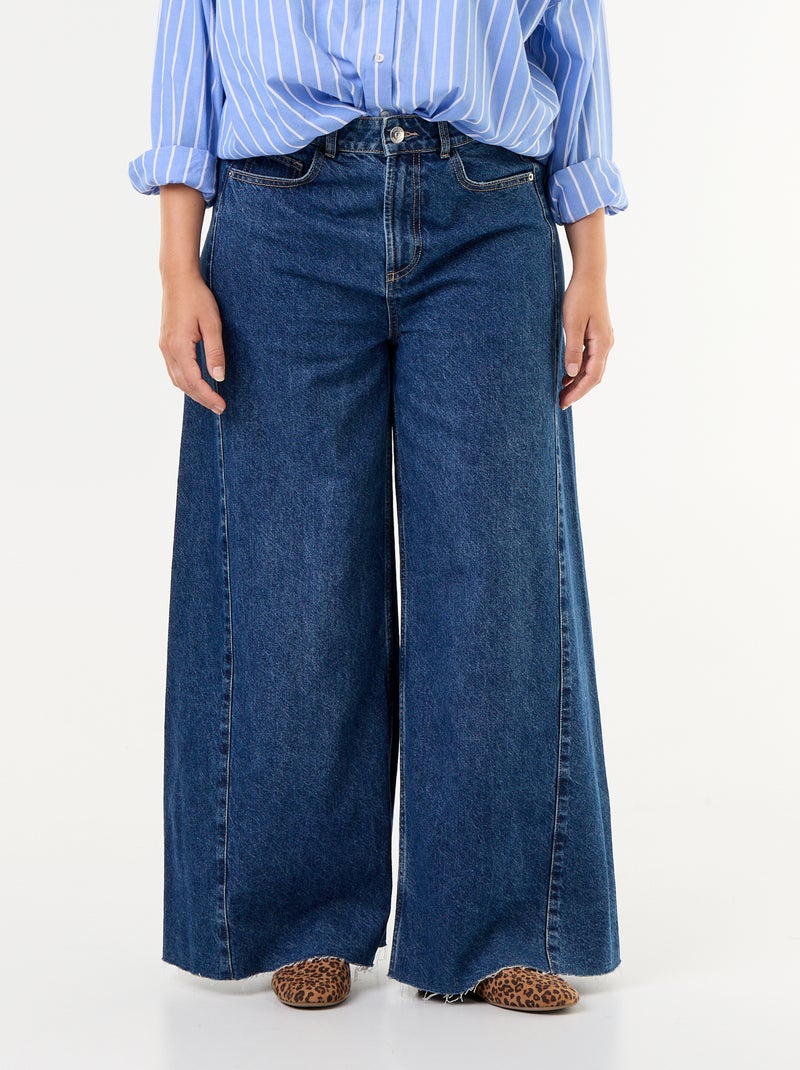 Calças de ganga wide leg e bainha desfiada Azul - Kiabi