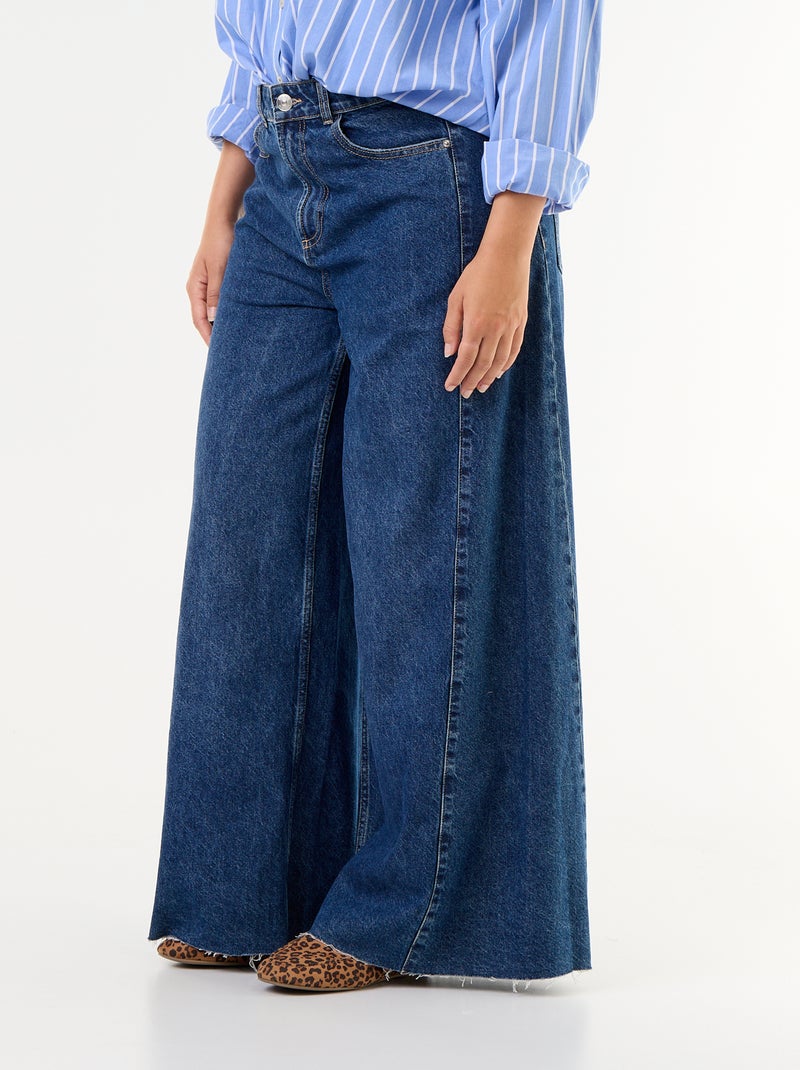 Calças de ganga wide leg e bainha desfiada Azul - Kiabi