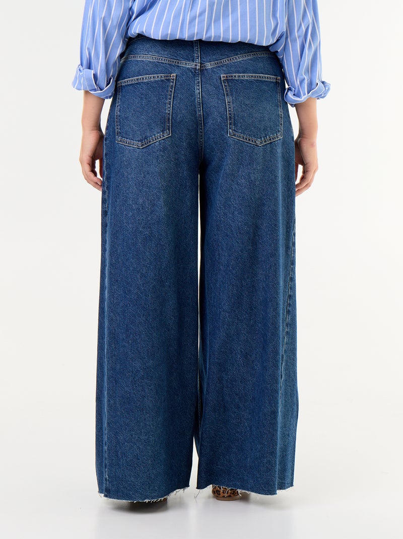 Calças de ganga wide leg e bainha desfiada Azul - Kiabi