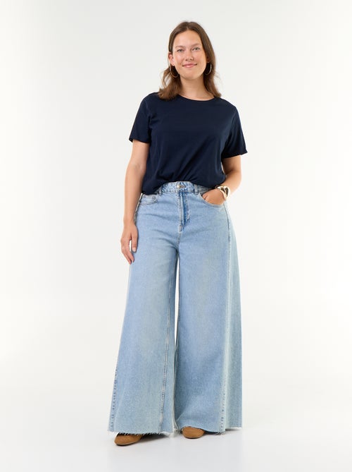 Calças de ganga wide leg e bainha desfiada - Kiabi
