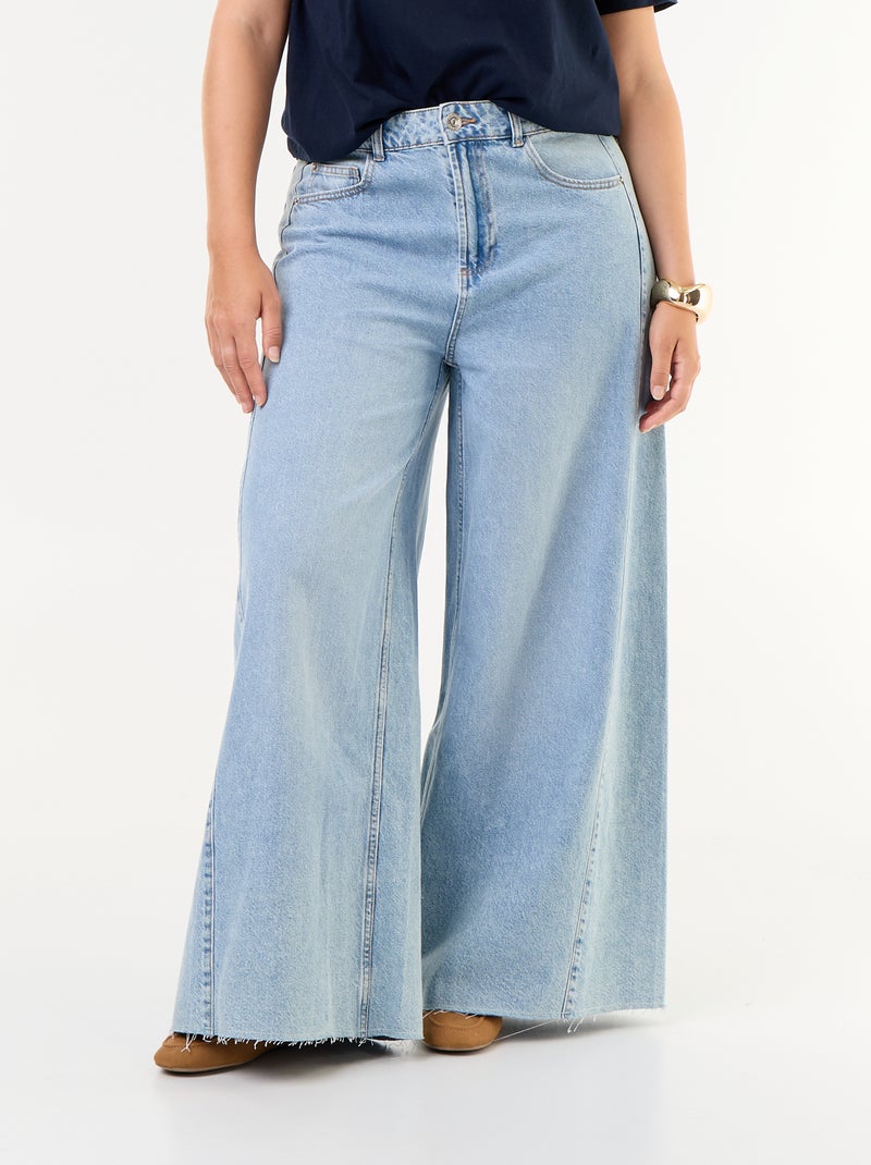 Calças de ganga wide leg e bainha desfiada Azul - Kiabi
