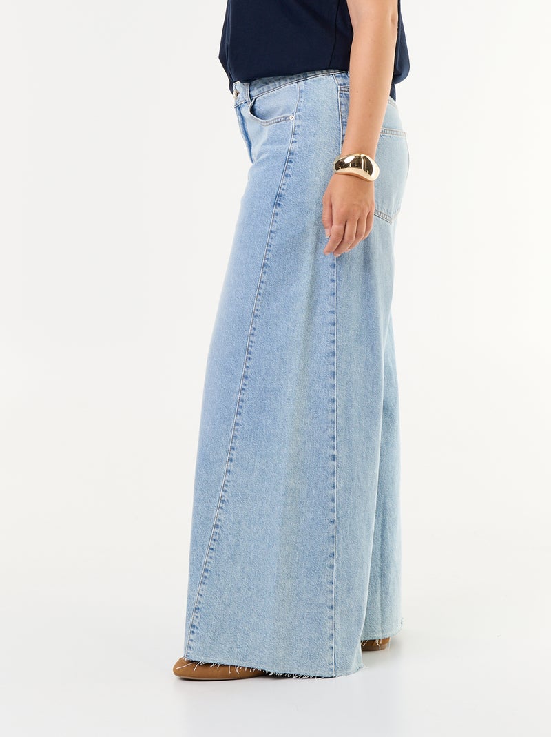 Calças de ganga wide leg e bainha desfiada Azul - Kiabi