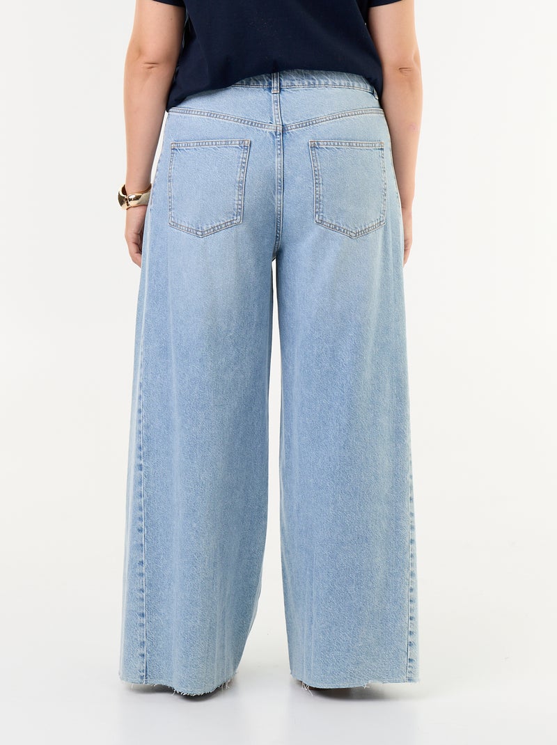Calças de ganga wide leg e bainha desfiada Azul - Kiabi