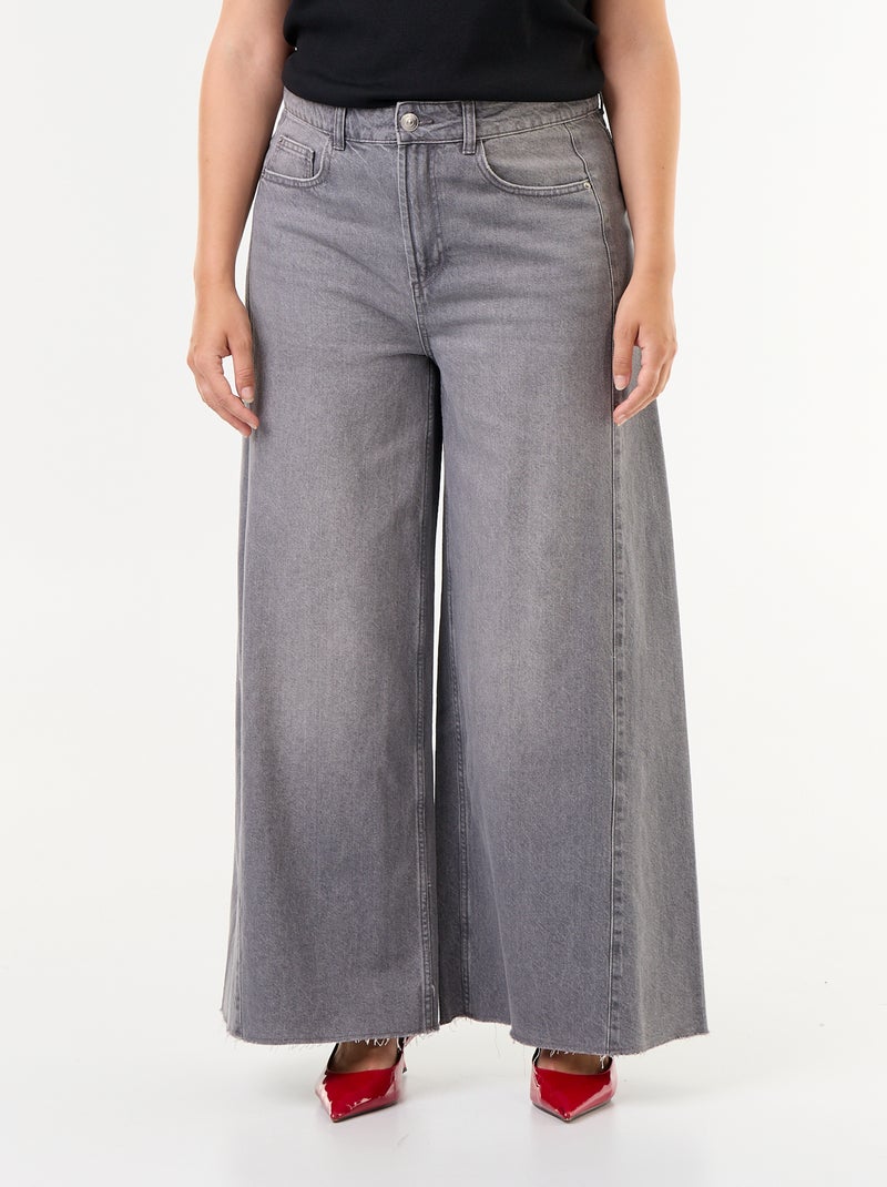 Calças de ganga wide leg e bainha desfiada Cinza - Kiabi