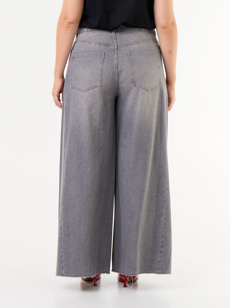 Calças de ganga wide leg e bainha desfiada Cinza - Kiabi