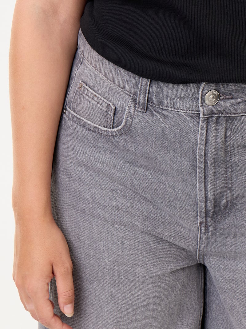 Calças de ganga wide leg e bainha desfiada Cinza - Kiabi
