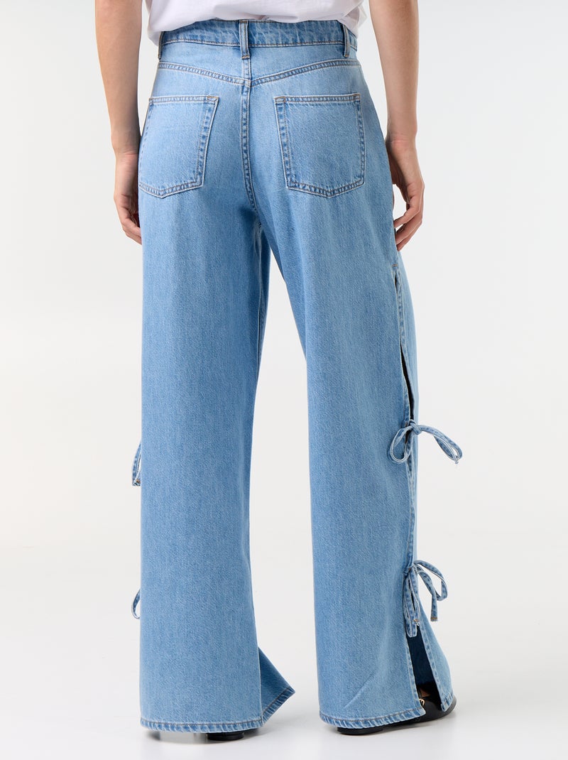 Calças de ganga wide leg largas com laços fantasia na bainha Azul - Kiabi