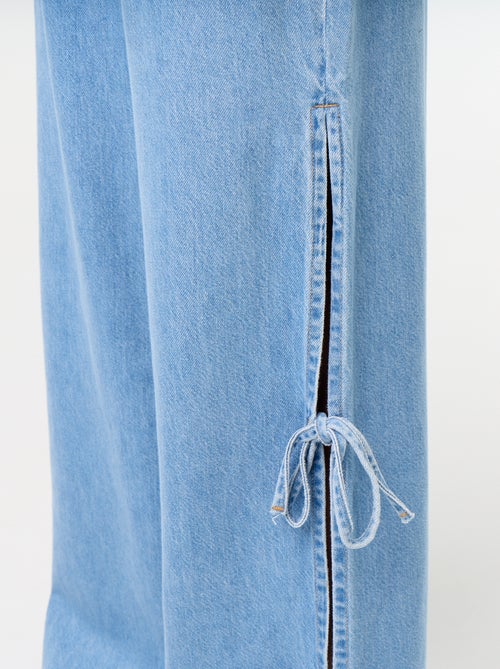 Calças de ganga wide leg largas com laços fantasia na bainha - Kiabi