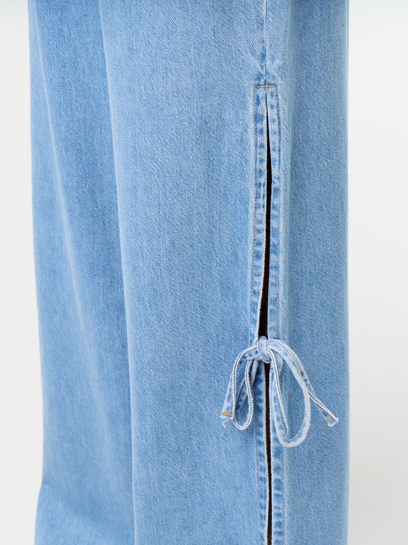 Calças de ganga wide leg largas com laços fantasia na bainha Azul - Kiabi