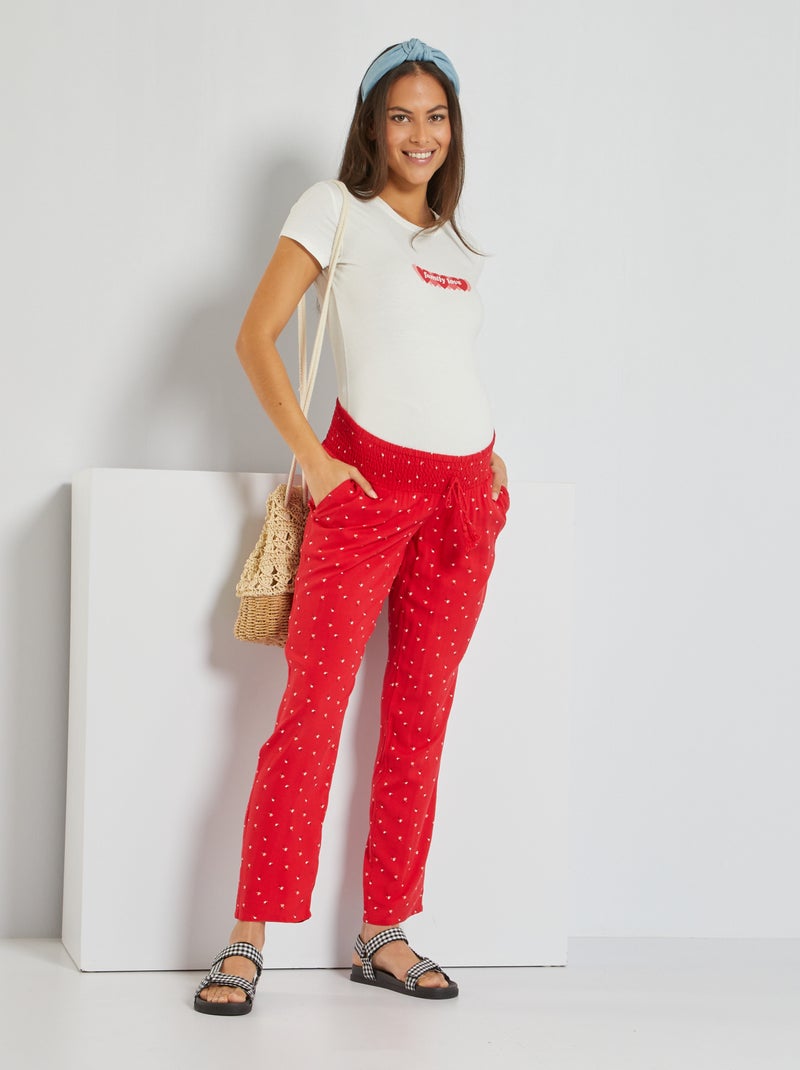 Calças de grávida fluidas com cintura em favos de mel VERMELHO - Kiabi