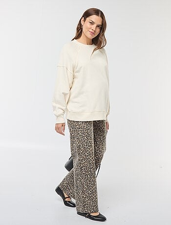 Calças de grávida wide-leg com estampado leopardo