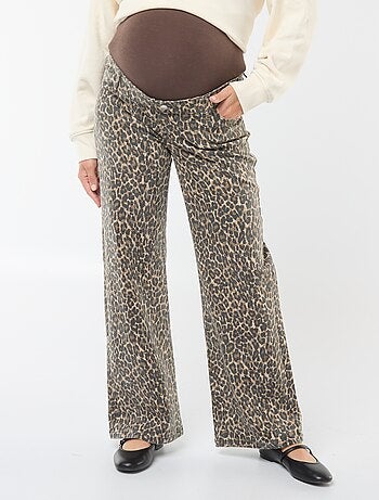 Calças de grávida wide-leg com estampado leopardo