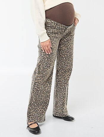 Calças de grávida wide-leg com estampado leopardo