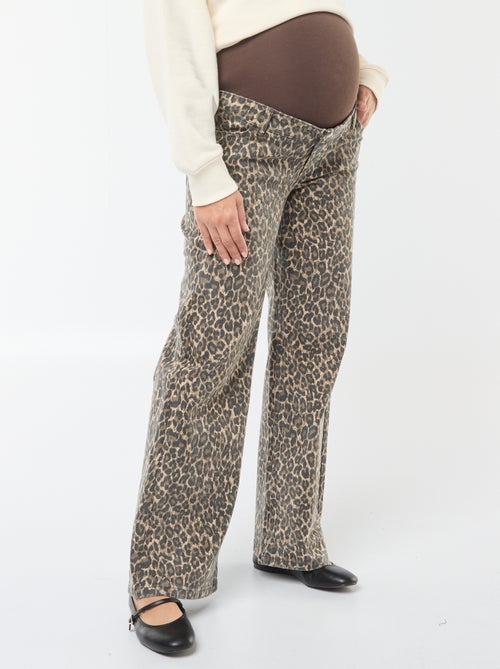 Calças de grávida wide-leg com estampado leopardo - Kiabi