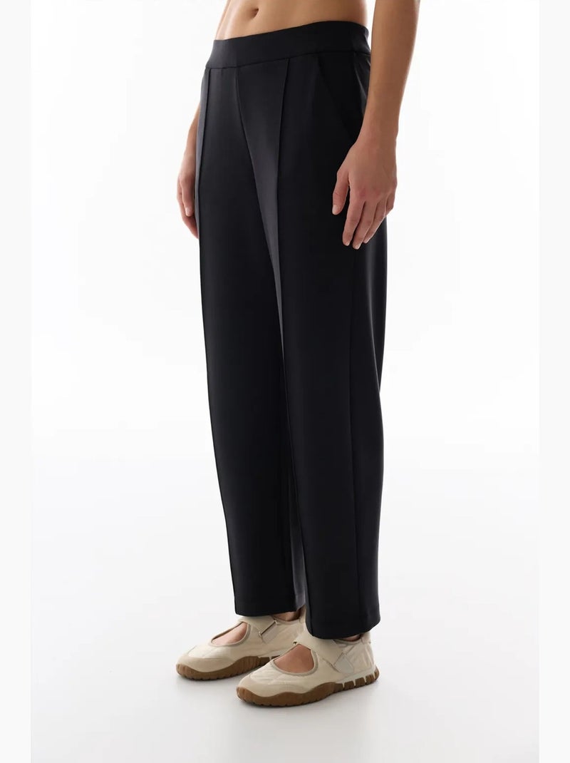 Calças de jersey de perna reta oversized de cintura média penti Preto - Kiabi