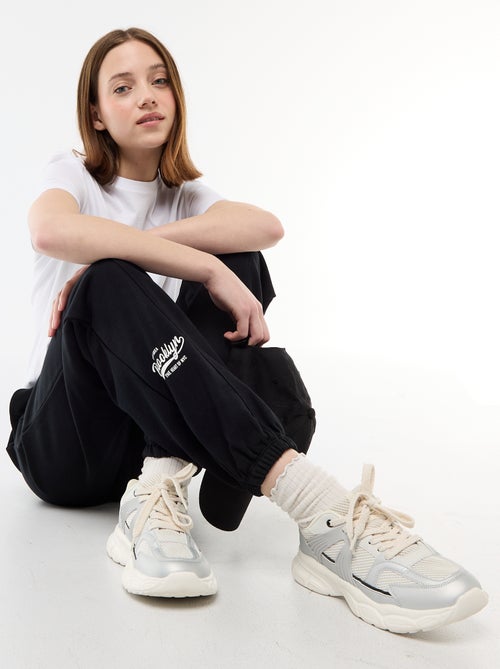 Calças de jogging barrel em algodão liso - Kiabi