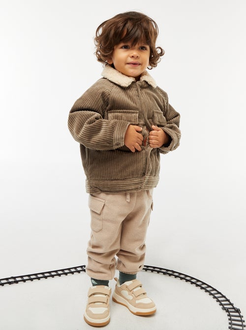 Calças de jogging caneladas em algodão liso - Kiabi