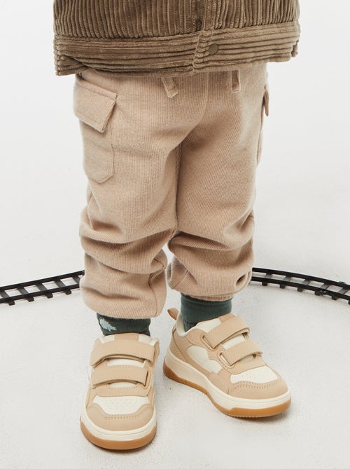 Calças de jogging caneladas em algodão liso - Kiabi