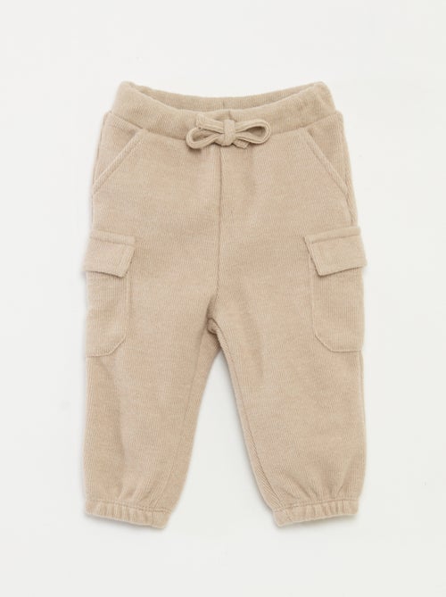 Calças de jogging caneladas em algodão liso - Kiabi