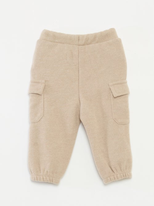 Calças de jogging caneladas em algodão liso - Kiabi