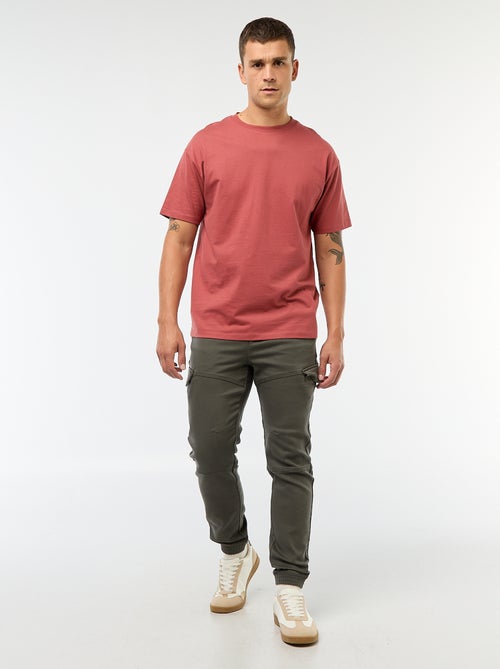 Calças de jogging cargo lisas em algodão - Kiabi