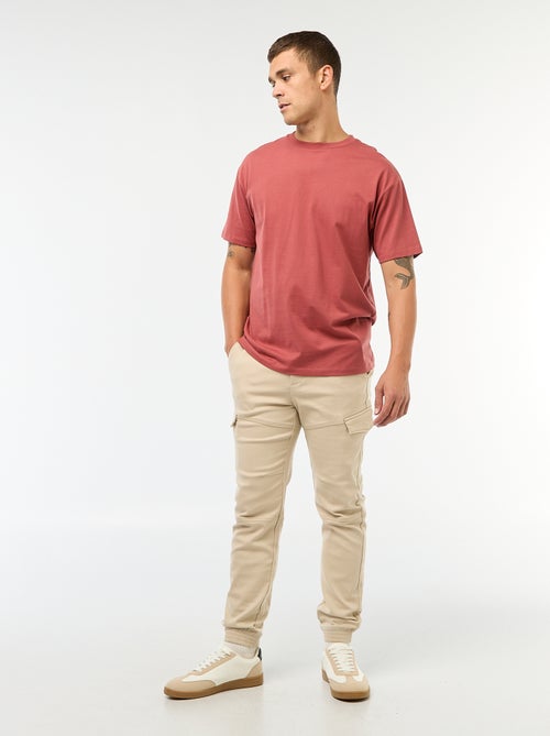 Calças de jogging cargo lisas em algodão - Kiabi